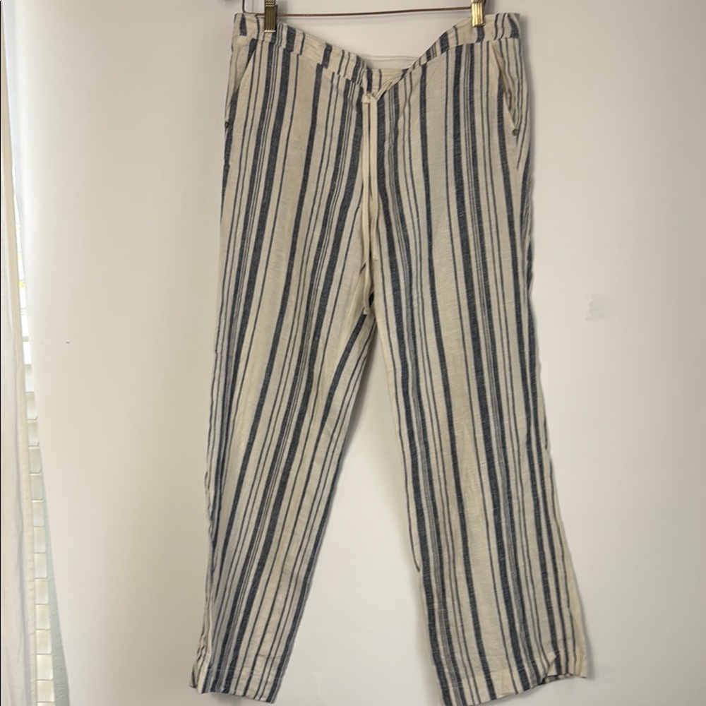 Michael Stars Navy and White Striped 100% Linen Pants Size Medium Like New - Picture 3 of 12